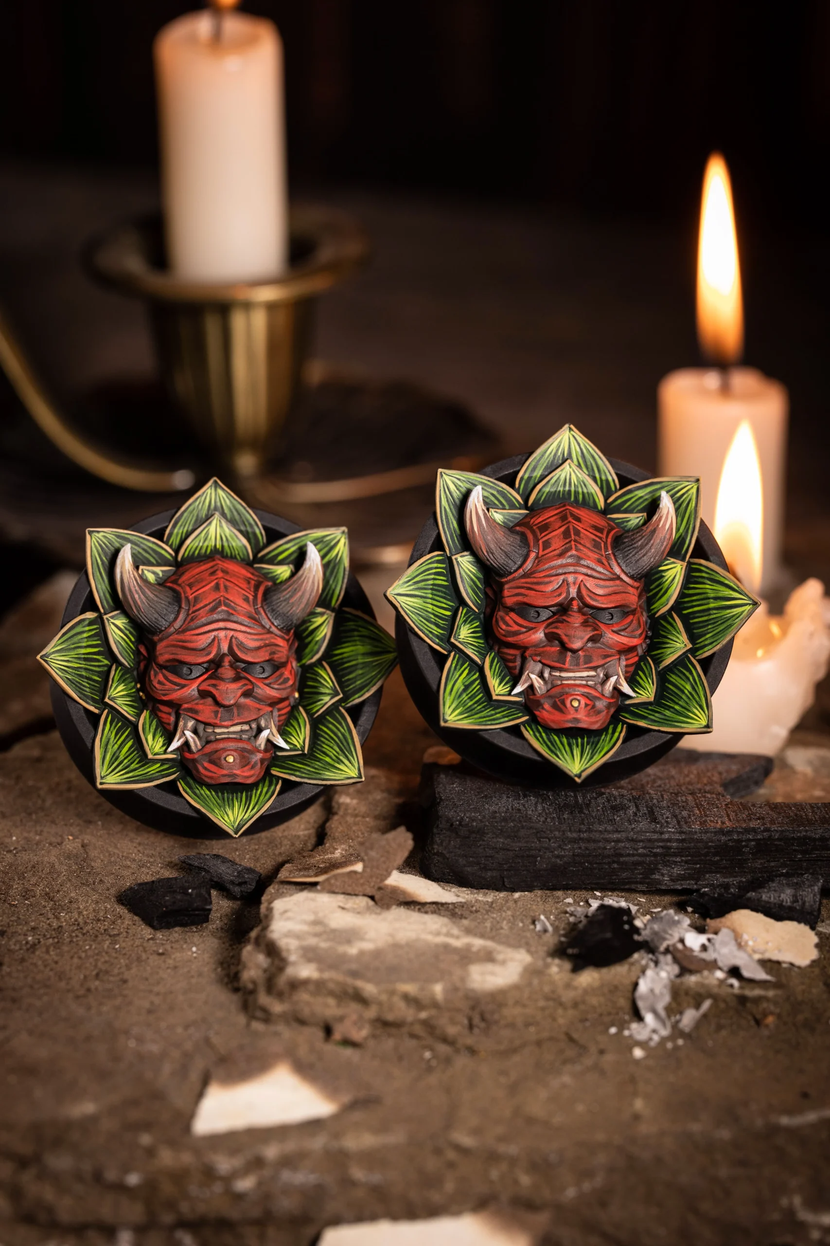Hannya with Lotus - Double Flared Ear Plugs