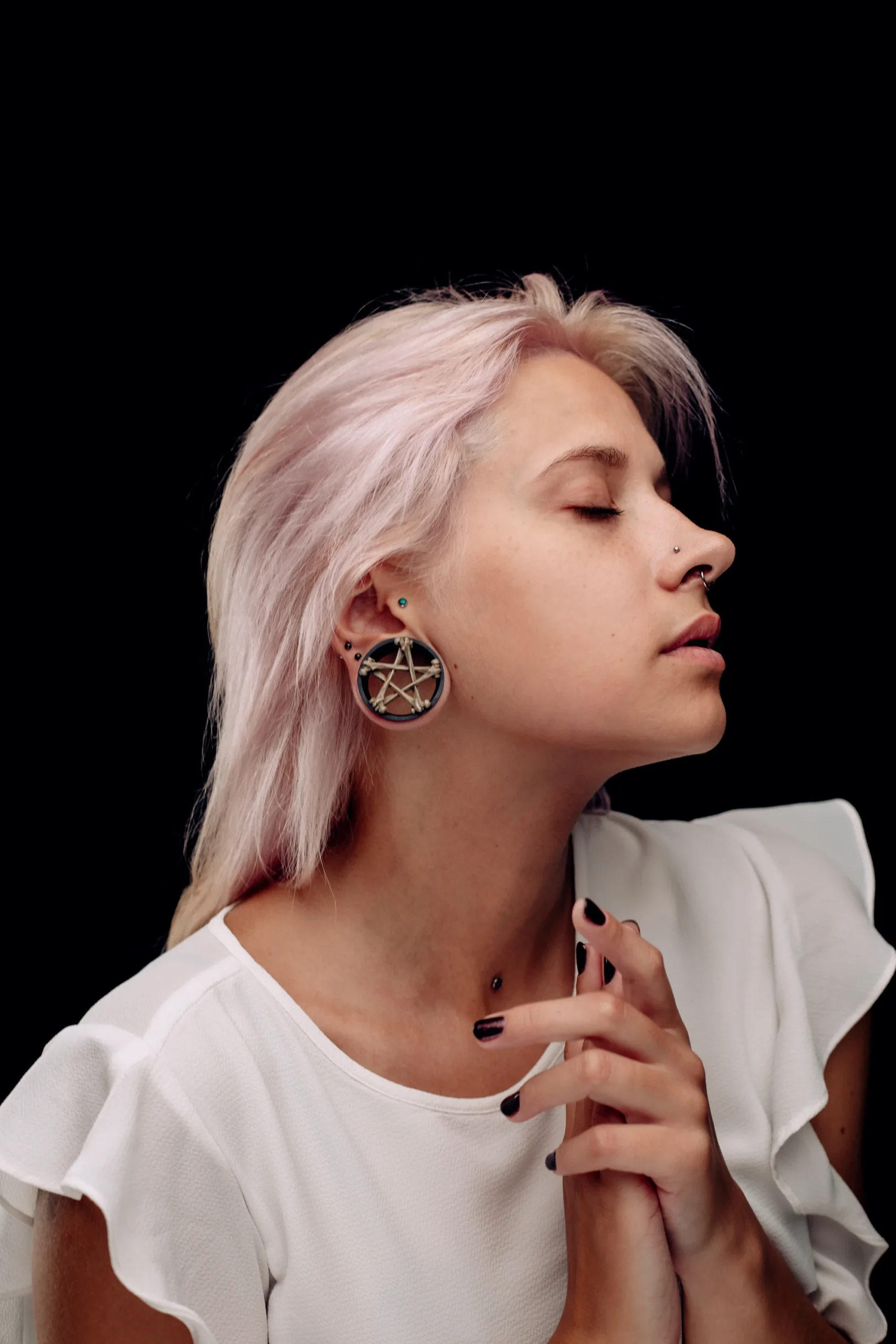 Bone Pentagram - Double Flared Ear Tunnels - Image 4