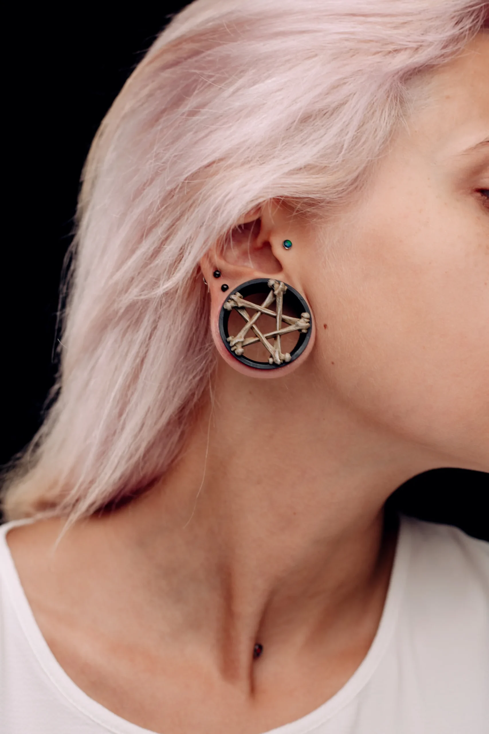 Bone Pentagram - Double Flared Ear Tunnels - Image 2