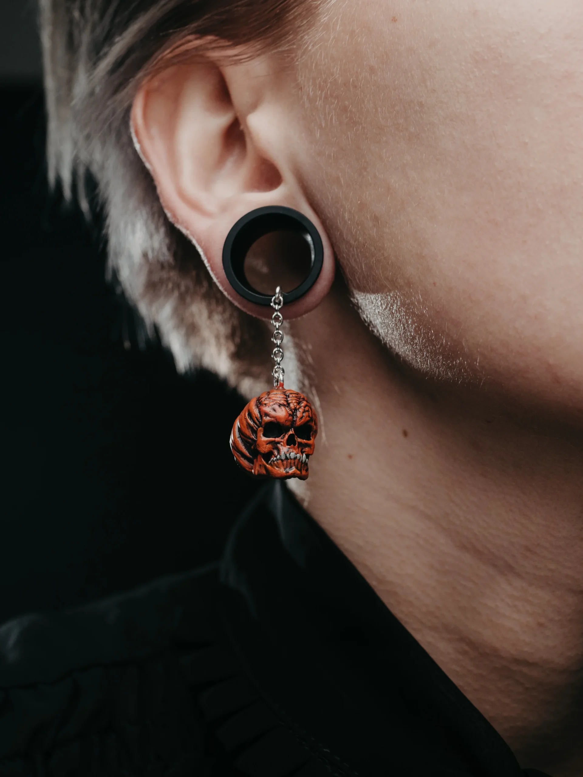 Tunnels with dangle Pumpkin Skull - Double Flared - Image 5