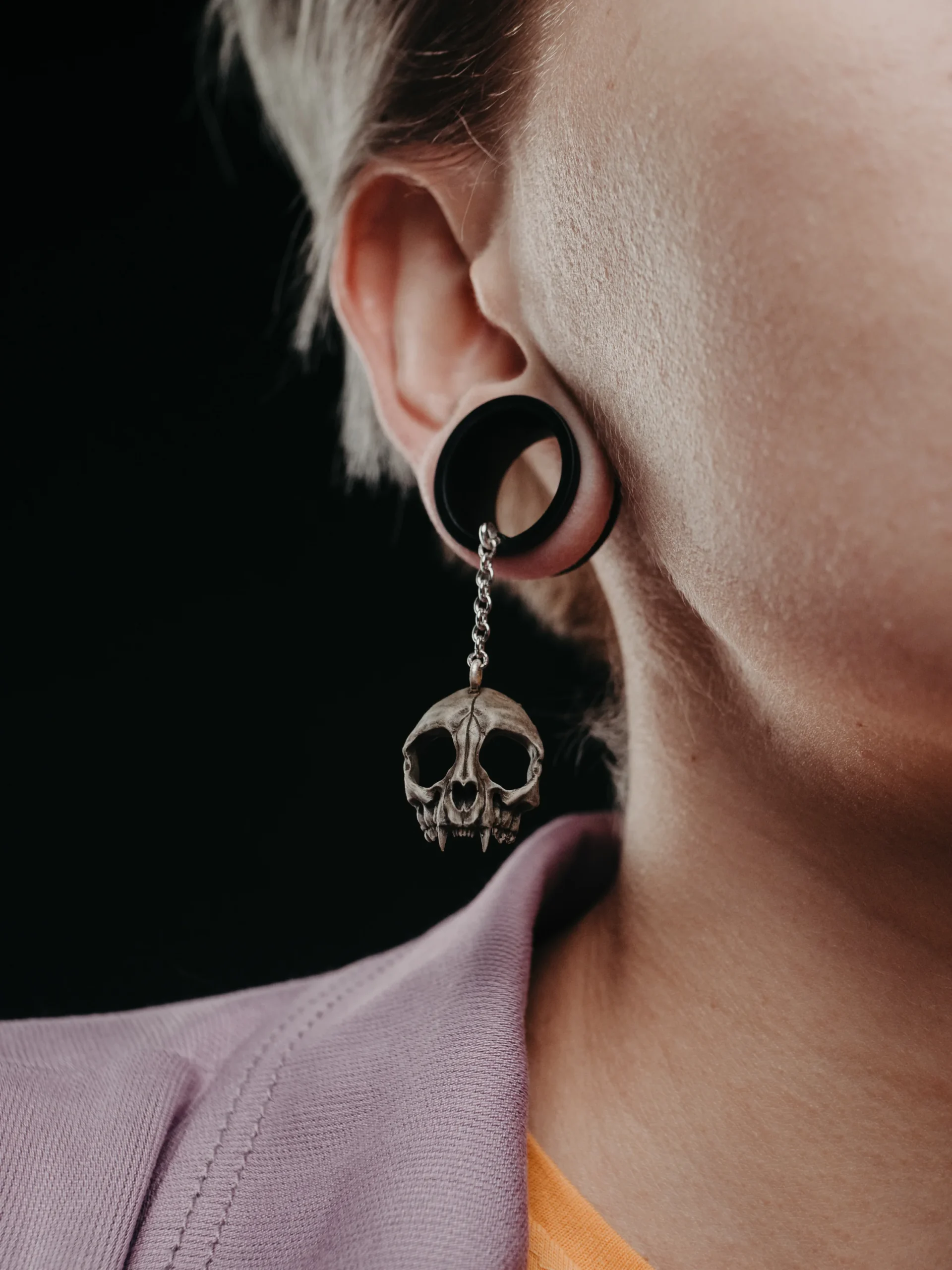 Tunnels with dangle Cat Skull - Double Flared - Image 2